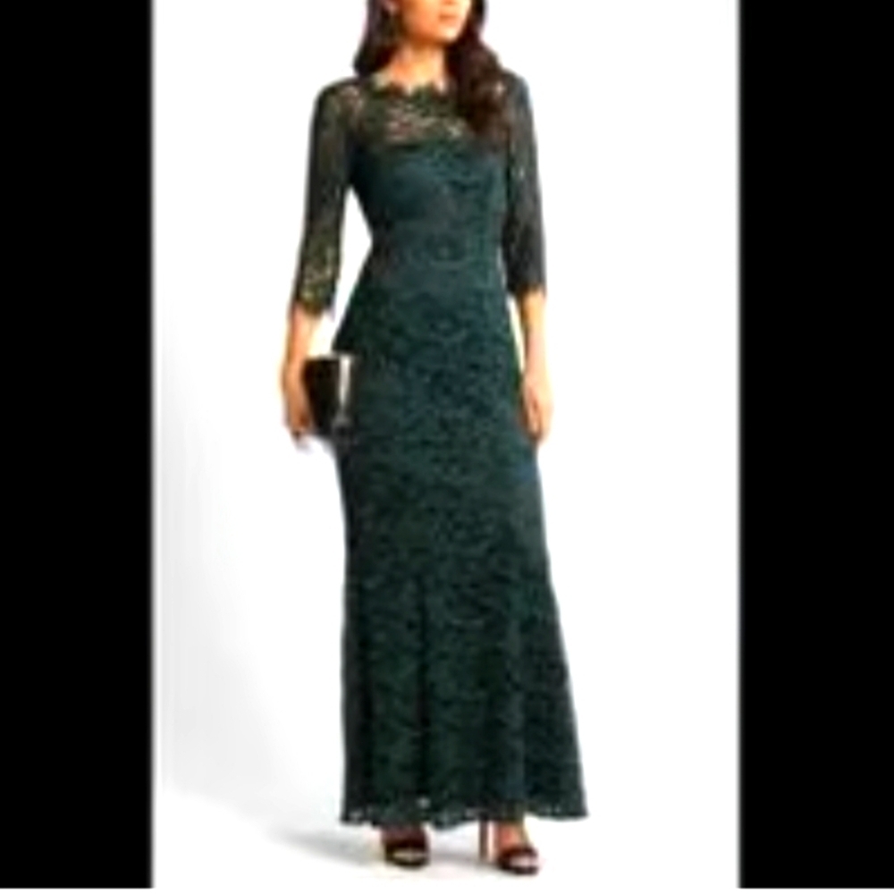 Laundry By Shelly Segal Green Lace 3/4 Sleeves Wedding Maxi Dress